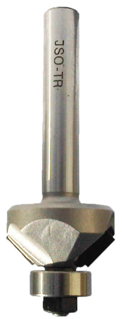 JSO Diamant-Fasefräser DP 45 Grad mit 8 mm Schaft, 22,8 mm Durchmesser und unten liegendem Anlaufkugellager.