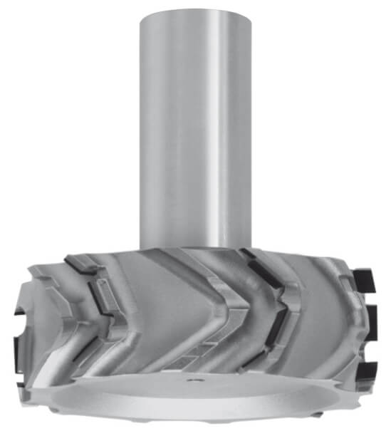 JSO Gigaspeed-Particle CNC-Fügefräser mit polykristalliner Diamantbestückung (DP/PKD), spiralförmig symmetrischer Z=3 Schneidenanordnung, JSO-Tip-Protector, 80 mm Durchmesser, 25 mm Schnittlänge und massivem 25 mm Schaft.
