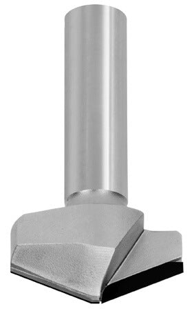 JSO CNC-V-Nut- und Fasefräser in schwerer Ausführung mit polykristalliner Diamantbestückung (DP/PKD), 90°-Winkel, bis zur Mitte vollbestückten Z=2 Schneiden, 63 mm Durchmesser und massivem 25 mm Schaft.