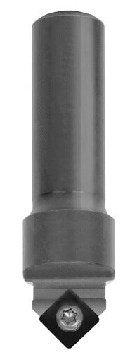 JSO 4Cut CNC-Wendeplatten-Ziernutfräser mit vierseitig geschliffener, quadratischer Diamant-Wechselplatte (DP/PKD), 92°-Winkel, bis zur Mitte schneidender Z=1 Geometrie, 12,9 mm Durchmesser und zylindrischem 8 mm Schaft.