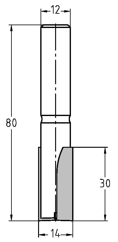 Technische Zeichnung Nutfräser Ø 14mm NL 30mm S 12mm – Maße für präzise Fräsarbeiten