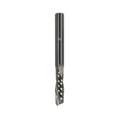 JSO CNC-Schlichtfräser aus massivem Vollhartmetall (VHW) mit robustem zylindrischem 8 mm Schaft, 7 mm Schneidendurchmesser und linksgedrallten, polierten Spannuten (Z=2) für drückenden Schnitt im Holzfräsershop.