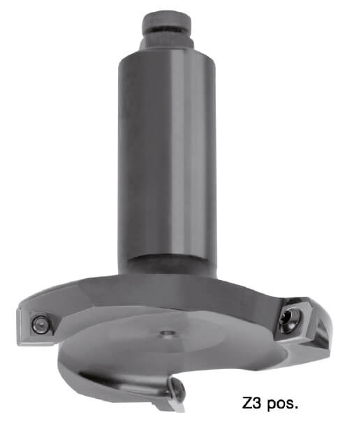 JSO 4Cut CNC-Planfräser mit abgesetztem Durchmesser von 82 mm auf 80 mm, drei HW-Wendemessern (Z=3), 8 mm Nutzlänge und massivem zylindrischem 25 mm Schaft inklusive M8-Einstellschraube.