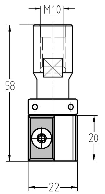 Technische Zeichnung JSO Wendeplatten-Bündigfräser Ø 22mm NL 20mm M10 GL 58mm – Maße für Schablonenfräser