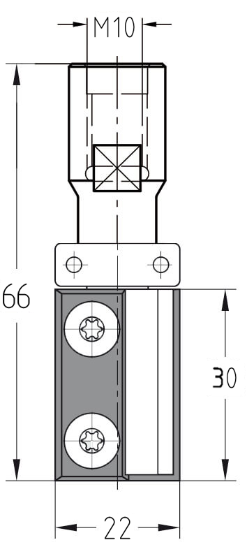 Technische Zeichnung JSO Wendeplatten-Bündigfräser Ø 22mm NL 30mm M10 GL 66mm – Maße für stationäre Fräser