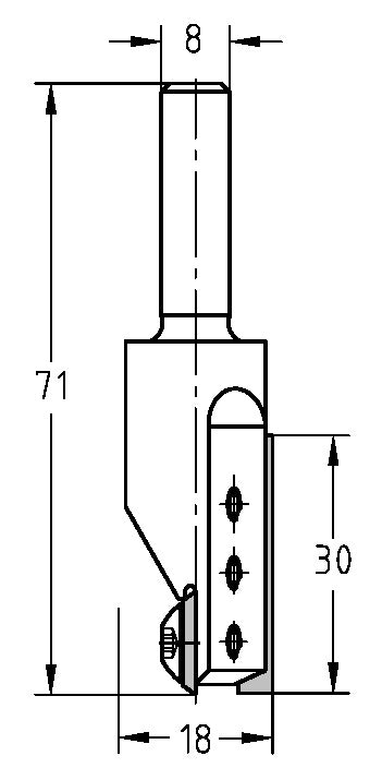 Technische Zeichnung JSO Wendeplatten-Nutfräser Ø 18mm NL 30mm S8 – Maße für breite Fräsarbeiten
