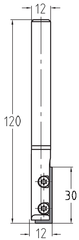 Technische Zeichnung JSO Wendeplatten-Nutfräser HW Ø 12 mm NL 30 mm Schaft 12 mm GL 120 mm – Maße für maximale Frästiefen