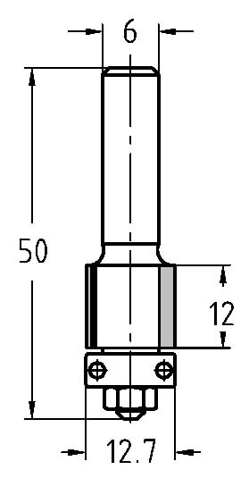 Technische Zeichnung JSO Bündigfräser Ø 12,7mm NL 12mm S6 – Maße für präzise Kantenbearbeitung