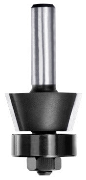 JSO Hartmetall-Fasenfräser 15° mit zwei präzise geschliffenen Schneiden, integriertem 21 mm Anlauflager an der Spitze und einem stabilen 8 mm Schaft.