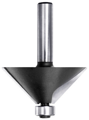 AKE Hartmetall-Fasenfräser 45° mit zwei präzise geschliffenen Schneiden, integriertem 12,7 mm Anlauflager an der Spitze und einem stabilen 8 mm Schaft.