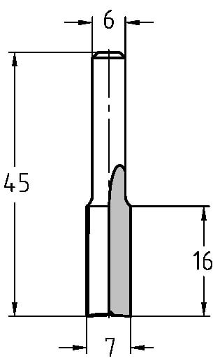 Technische Zeichnung: HW Nutfräser Ø 7 mm, Schnittlänge 16 mm, GL 45 mm Maße