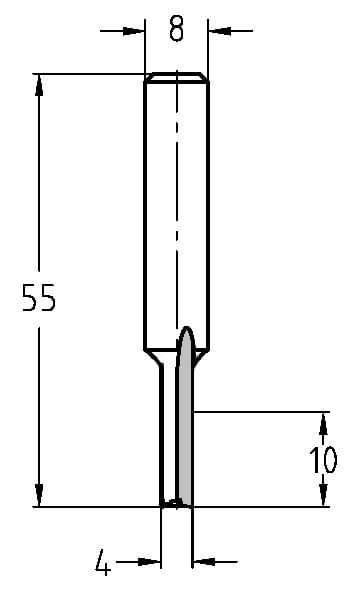 Technische Zeichnung Nutfräser Ø 4mm NL 10mm S 8mm – Abmessungen und Details