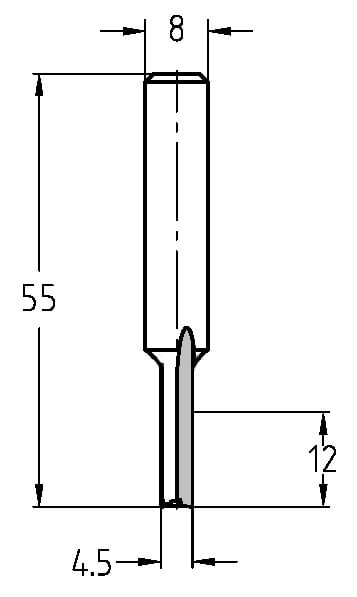 Technische Zeichnung Nutfräser Ø 4,5mm NL 12mm S 8mm – Maße und Spezifikationen