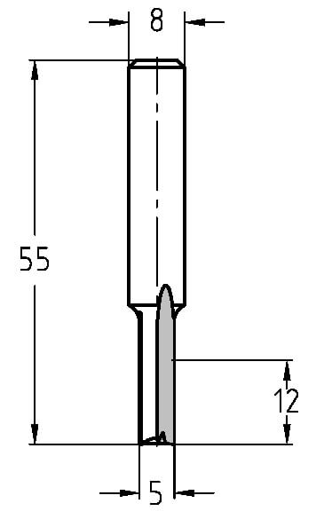 Technische Zeichnung Nutfräser Ø 5mm NL 12mm S 8mm – Detailmaße für Werkstattplanung