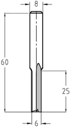 Technische Zeichnung Nutfräser Ø 6mm NL 25mm S 8mm – Abmessungen für tiefe Fräsungen