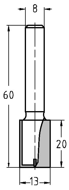 Technische Zeichnung Nutfräser Ø 13mm NL 20mm S 8mm – Präzise Maße für Werkstattprojekte