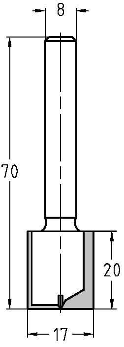 Technische Zeichnung Nutfräser Ø 17mm NL 20mm S 8mm – Exakte Maße für die Werkstattplanung