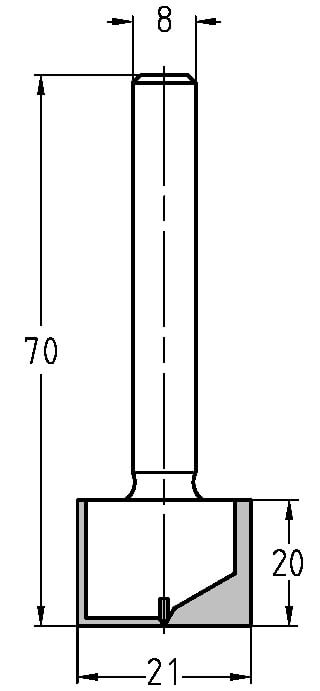 Technische Zeichnung Nutfräser Ø 21mm NL 16mm S 8mm – Exakte Maße für breite Fräsarbeiten
