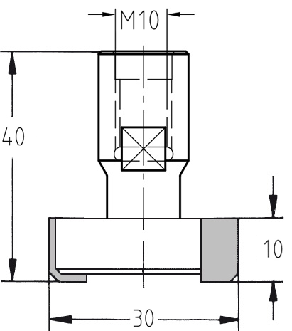 Technische Maßzeichnung des JSO Planfräsers mit M10-Innengewinde sowie exakten Bemaßungen für Durchmesser 30 mm, Nutzlänge 10 mm und Gesamtlänge 40 mm.