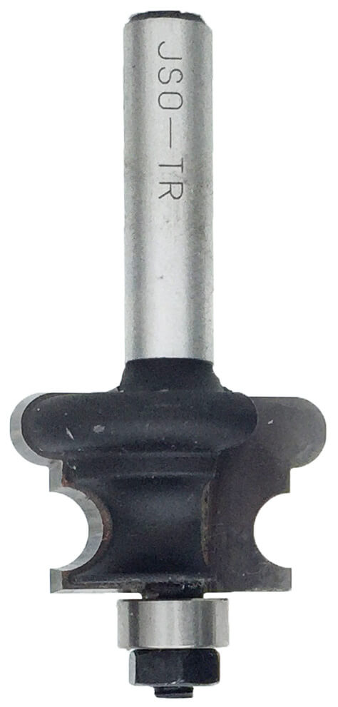 JSO Multiprofilfräser mit Hartmetall-Schneiden, 8 mm Schaft und kugelgelagertem 9 mm Anlauflager für filigrane Kantenverzierung.