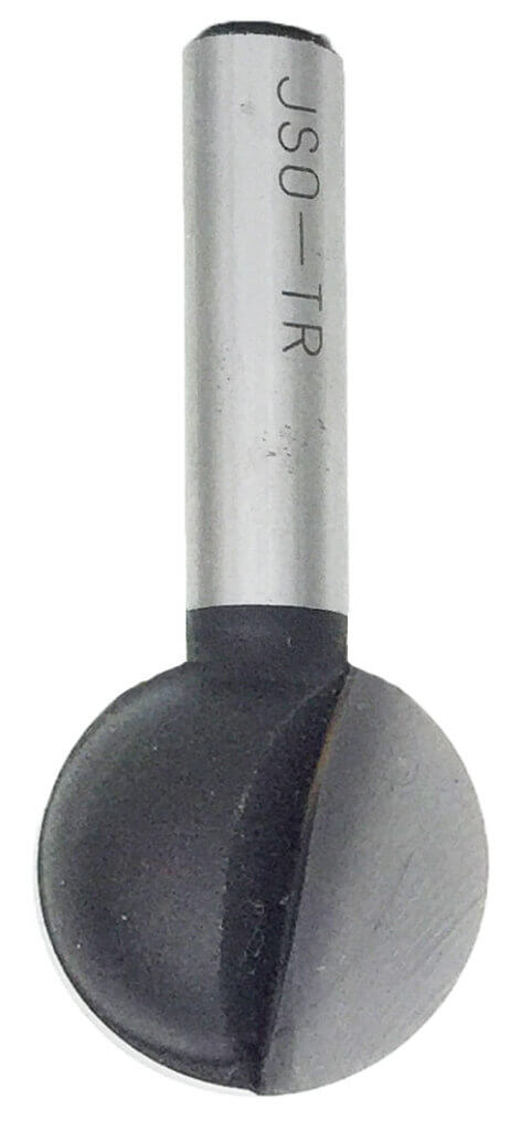 JSO HW-bestückter Kugelfräser, Radius 12,7 mm (1/2 Zoll), 25,4 mm Durchmesser und 8 mm Schaft ohne Anlauflager.
