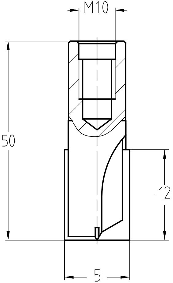 Technische Zeichnung JSO Nutfräser HW Ø 4 mm NL 10 mm mit M10 Innengewinde – Maße für präzise Nutarbeiten