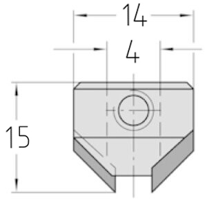 Technische Zeichnung des JSO HW Aufstecksenkers 90° Ø 14mm, Bohrung 4mm und GL 15mm.