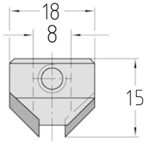 Technische Zeichnung des JSO HW Aufstecksenkers 90° Ø 18mm Linkslauf, Bohrung 8mm und GL 15mm.