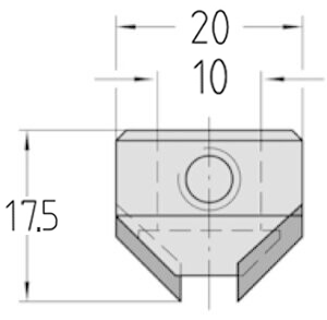 Technische Zeichnung des JSO HW Aufstecksenkers 90° Ø 20mm für Schaftspannung, Schaft 10mm und GL 17,5mm.