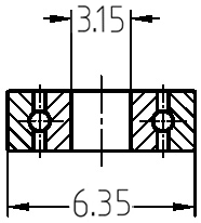 Technische Maßzeichnung des Kugellagers: Details zum Außendurchmesser 6,3 mm und Bohrungsdurchmesser 3,2 mm.