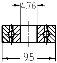 Technische Maßzeichnung des Kugellagers: Details zum Außendurchmesser 9,5 mm und Bohrungsdurchmesser 4,76 mm.