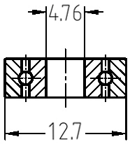 Technische Maßzeichnung des Kugellagers: Details zum Außendurchmesser 12,7 mm und Bohrungsdurchmesser 4,76 mm.
