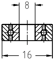 Technische Maßzeichnung des Kugellagers: Details zum Außendurchmesser 16 mm und Bohrungsdurchmesser 8 mm.