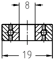Technische Maßzeichnung des Kugellagers: Details zum Außendurchmesser 19 mm und Bohrungsdurchmesser 8 mm.