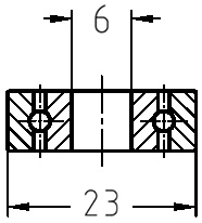 Technische Maßzeichnung des Kugellagers: Details zum Außendurchmesser 23 mm und Bohrungsdurchmesser 6 mm.