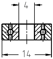 Technische Maßzeichnung des Kugellagers: Details zum Außendurchmesser 14 mm und Bohrungsdurchmesser 4 mm.