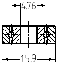 Technische Maßzeichnung des Kugellagers: Details zum Außendurchmesser 15,9 mm und Bohrungsdurchmesser 4,76 mm.
