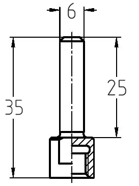 Technische Zeichnung des JSO Wechselschaftes mit Schaft 6mm, Einspannlänge 25mm und Gesamtlänge 35mm.