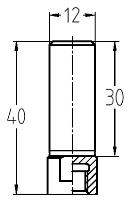 Technische Zeichnung des JSO Wechselschaftes mit Schaft 12mm, Einspannlänge 30mm und Gesamtlänge 40mm.