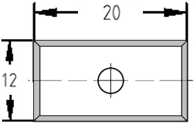 Technische Konstruktionszeichnung der Wendeplatte 20,0 x 12,0 x 1,5 mm mit präziser Bemaßung von Länge, Breite und Stärke.