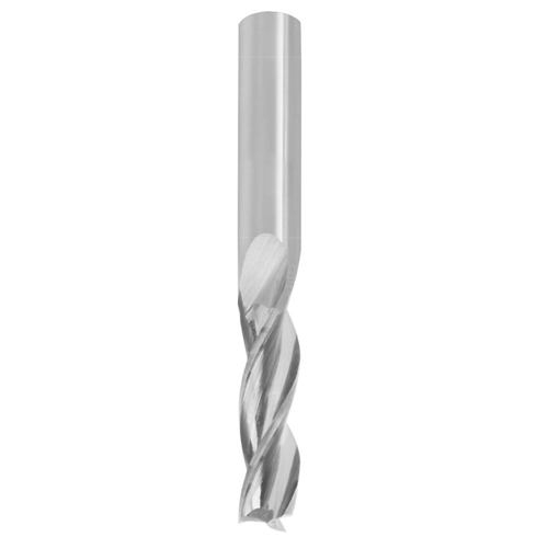 JSO CNC-Schlichtfräser aus massivem Vollhartmetall (VHW) in HW04-Qualität mit zylindrischem 6 mm Schaft, drei präzisionsgeschliffenen, polierten Rechtsdrall-Schneiden (Z=3) und 20 mm Nutzlänge für die Kunststoffbearbeitung im Holzfräsershop.
