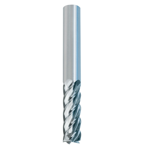 JSO CNC-Schlichtfräser aus massivem Vollhartmetall (VHW) in HW04-Qualität mit zylindrischem 10 mm Schaft, fünf präzisionsgeschliffenen, polierten Rechtsdrall-Schneiden (Z=5) und 40 mm Nutzlänge für die Kunststoffbearbeitung im Holzfräsershop.