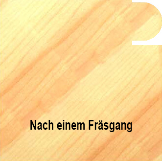 Anwendungsbeispiel eines Wulstprofils nach dem ersten Fräsdurchgang mit einer sauberen, eleganten Kantenrundung an einem Werkstück aus Massivholz.