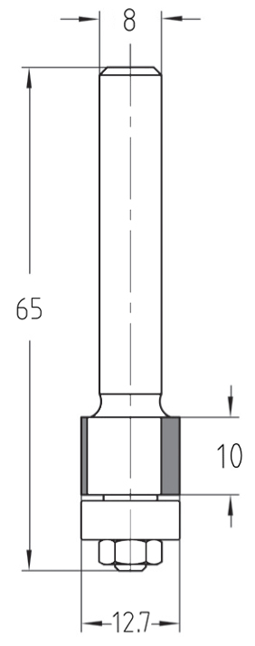 Technische Maßzeichnung des JSO Diamant-Kantenfräsers mit Details zu Durchmesser, Schnittlänge (10 mm) und den Kugellager-Optionen.