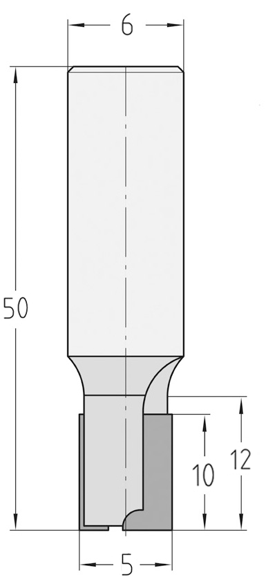 Technische Maßzeichnung des JSO Diatec CNC-Diamant-Nutfräsers mit Rechtslauf und exakten Bemaßungen für Durchmesser 5 mm, Nutzlänge 10 mm, Bestückungshöhe bzw. Nachschärfzone von 1,5 mm und Gesamtlänge 50 mm.