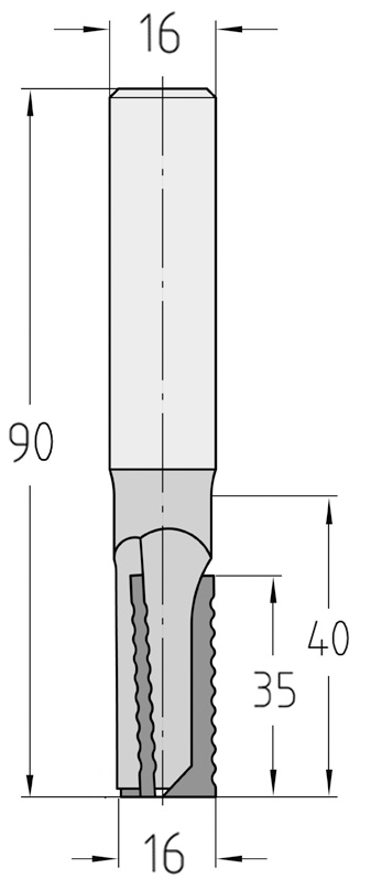 Technische Maßzeichnung des JSO Diamatic-TRIO Schruppwerkzeugs (16x35 mm, Gesamtlänge 90 mm) mit präziser Darstellung der versetzten PKD-Segmente und der 4,5 mm Bestückungshöhe.