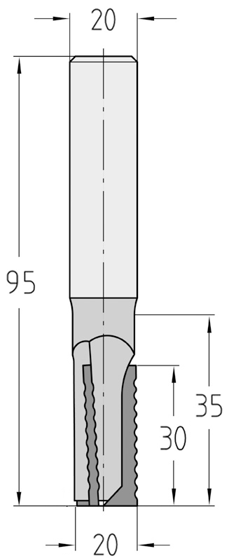 Technische Maßzeichnung des JSO Diamatic-TRIO Schruppwerkzeugs (20x30 mm, Gesamtlänge 95 mm) mit präziser Darstellung der versetzten PKD-Segmente und der 4,5 mm Bestückungshöhe.