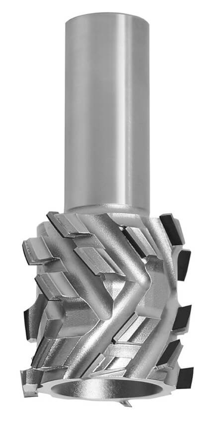 JSO Megaspeed CNC-Fügefräser mit polykristalliner Diamantbestückung (DP/PKD), spiralförmig versetzter Z=4+2+4 Schneidenanordnung, 50 mm Durchmesser, 28 mm Schnittlänge und massivem 25 mm Zylinderschaft.