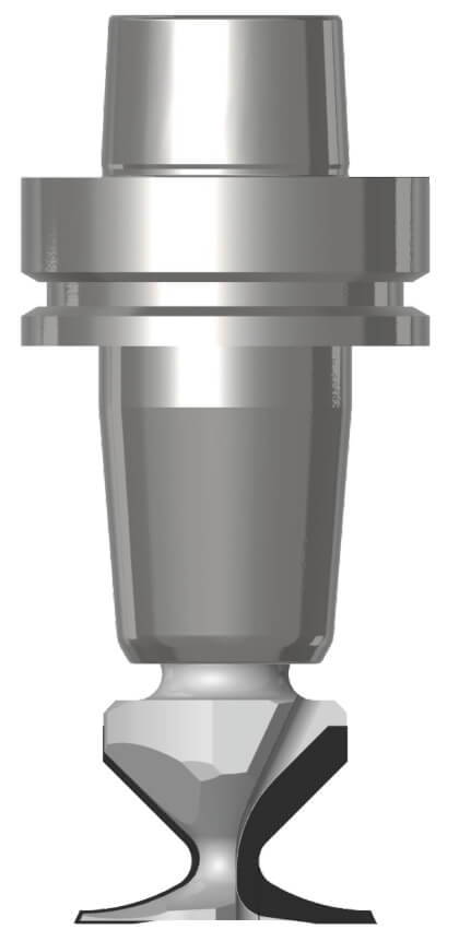 JSO CNC-Profi-Foldingfräser mit polykristalliner Diamantbestückung (DP/PKD), Radius R30 mm, integriert in einer präzise gewuchteten HSK-63F Maschinenschnittstelle mit vernickeltem Werkzeugkörper.
