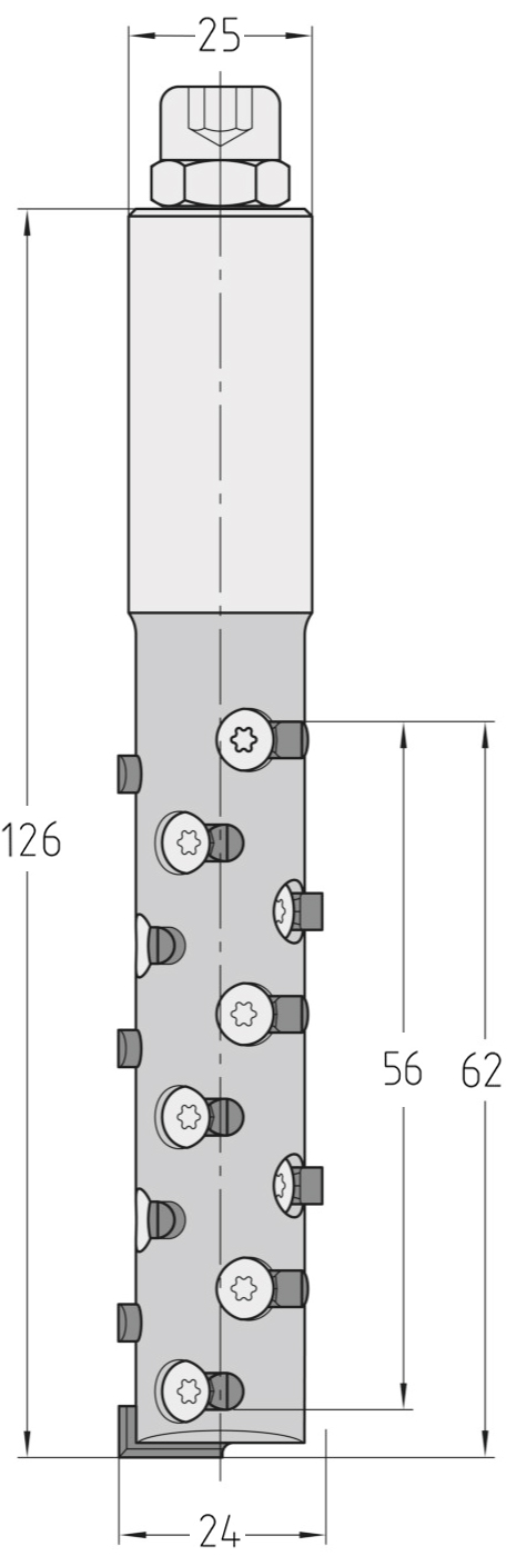 Wendeplatten-Schruppfräser HW | Ø 24 x 62 mm | S 25 | GL 126 mm